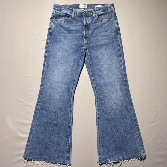 FRAME The Lax Wide Leg Flare‎ Jeans Women's 30 Westbury Raw Fray Button Fly